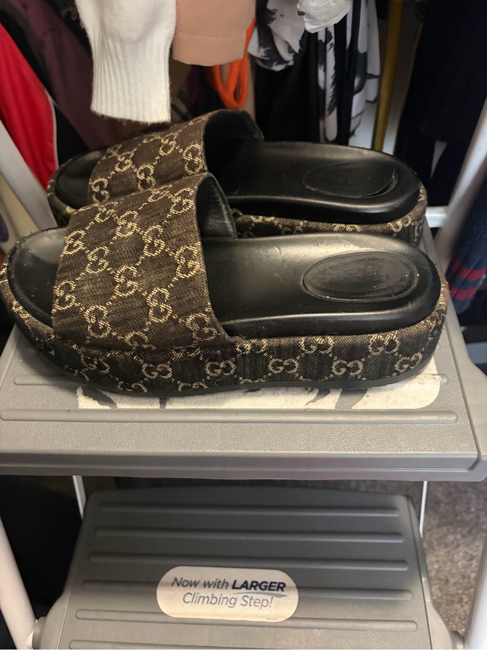 Gucci GG Canvas Slide Sandals in Black and White - Picture 4 of 4